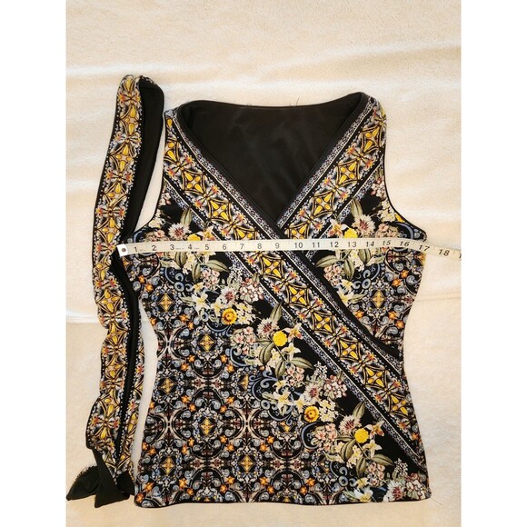 WHBM Sleeveless Reversible Floral Yellow Black Faux Wrap Top Small - Picture 6 of 7